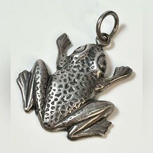 Vintage signed sterling 1 1/8” frog pendant with patina (486)